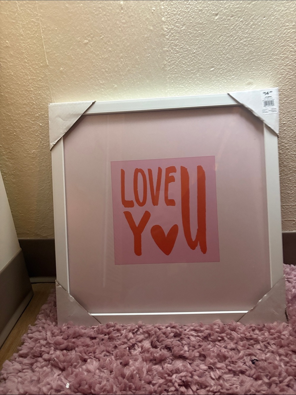 Framed Pink 'Love You' Wall Art with Orange Lettering